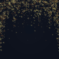 Gold hearts scattered on black background.