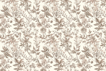 Obraz premium Toile floral pattern tapestry. Vintage botanical wallpaper pattern. Background image. Created with Generative AI technology