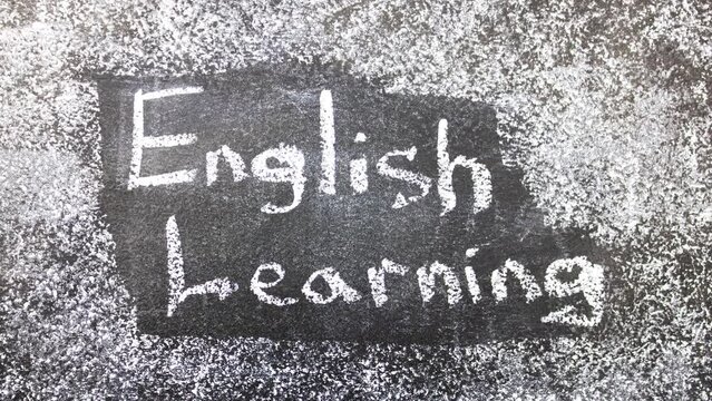 ENGLISH LEARNING text, acronym on chalk board. ENGLISH Learning, study, exam, qualification of the English language,educational concept,animation