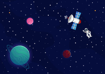 Space cartoon background. Cute design for landing