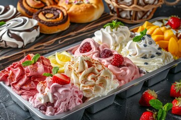 Obraz premium Mixed and alternative ice cream options offer sweet and citrus textures—creamy flavors blend in refreshing, tasty treats.