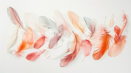 Delicate bohemian feathers creating a serene atmosphere against a white background