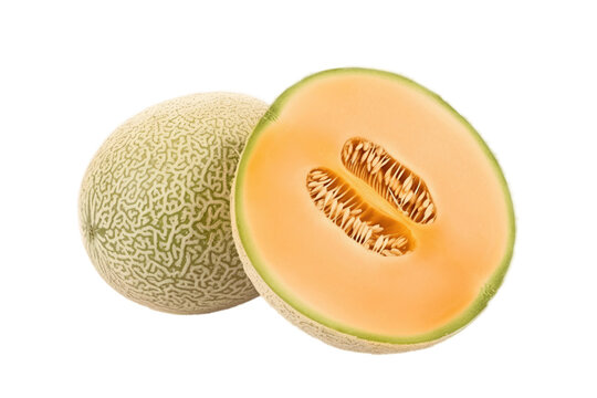 Fresh Cantaloupe Yubari King cut on a white background, macro. AI generated.