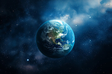 Planet Earth in outer space with beautiful galaxy background.