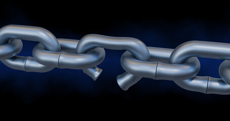 Chain link with a broken, weak link