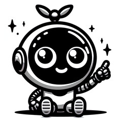 Obraz premium Ein schwarz weiß Vektor Bild eines kleinen süßen Roboters