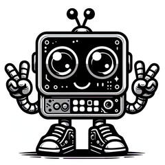 Fototapeta premium Ein schwarz weiß Vektor Bild eines kleinen süßen Roboters