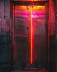 Grungy door with red neon light