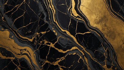 Abstract black and gold colored marble stone background with wavy lines of metallic style color pattern