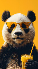 Panda Bear With Sunglasses & Drink. Generative AI