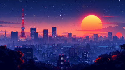 Tokyo - Japan scene in flat graphics