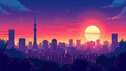 Rolgordijnen Tokyo - Japan scene in flat graphics © Ricardo Costa