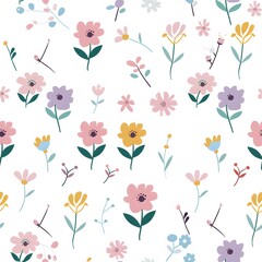 Small pastel colored flowers seamless pattern on a white background