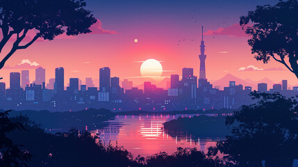 Tokyo - Japan scene in flat graphics