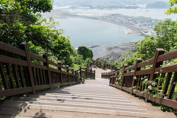 View of the downward stairway to the seaside