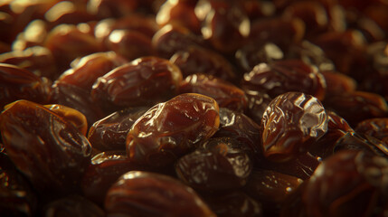 Close-up of shiny, amber-colored dates.