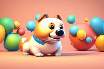 3d style chubby and cute cartoon dog a playful mammal