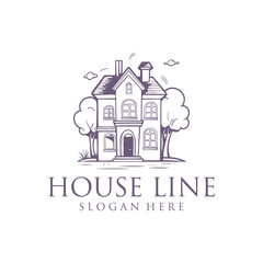 House line, building and real estate logo vector illustration