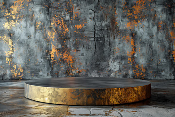 Mockup background abstract iridescent color & goniochromism podium, set on concrete floor.