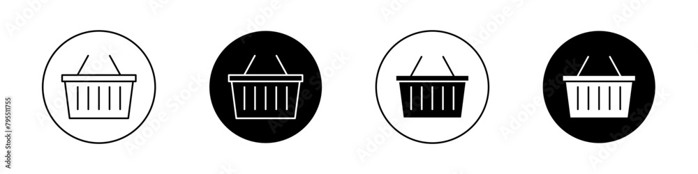 Wall mural Shopping basket icon set. supermarket grocery buy basket vector symbol in black filled and outlined style.