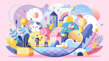 Colorful Abstract World with Modern Elements and Human Figures