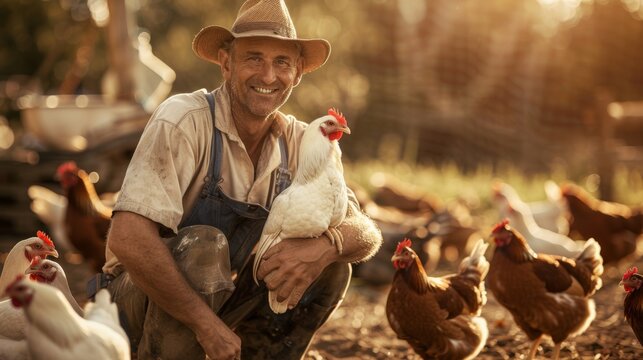 A Farmer with His Chicken