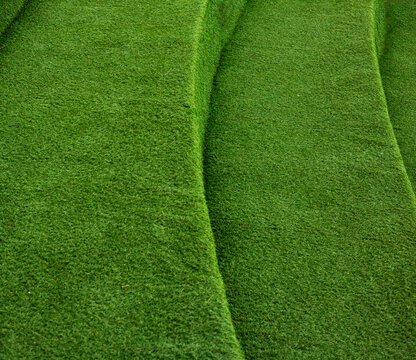 Escalera cubierta con c&eacute;sped verde artificial