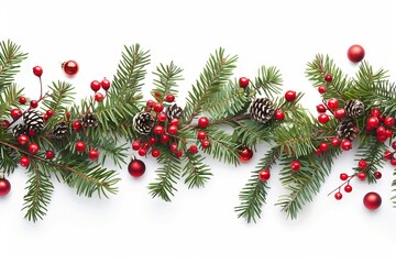 Festive Christmas garland against a transparent white background, adding holiday charm