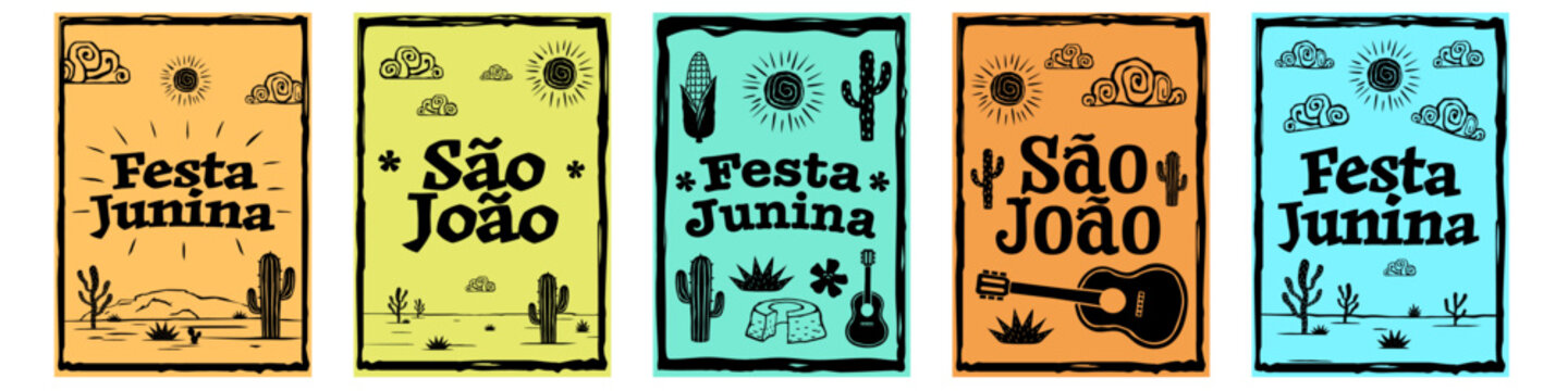 Festa Junina Poster cordel style. Festa Junina poster woodcut.