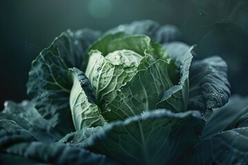 Obraz premium Lush green cabbage leaves emerge with dewdrops