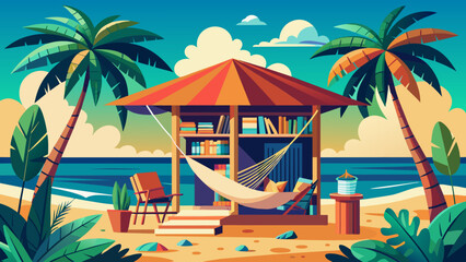 a-beachside-cabana-with-shelves-of-books-and-a-com