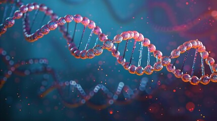 A dynamic, colorful representation of a DNA double helix structure, abstract background for genomic sequence - 795514774