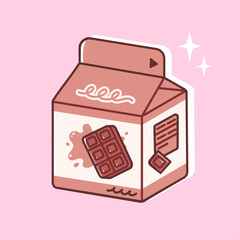 Chocolate milk in a cute carton. Vector illustration of sweet dairy drink in colorful packaging. Tasty milk beverage for kids in trendy flat style.