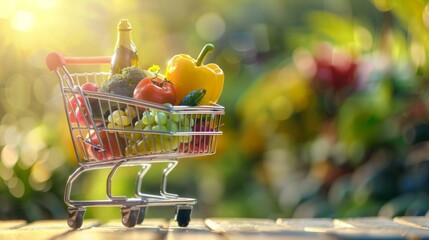 Shopping Cart Filled With Assorted Fruits and Vegetables