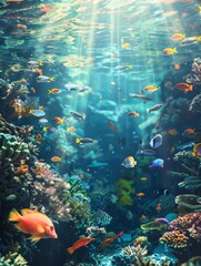 Fototapeta na wymiar Underwater Coral Reef TeemingColorful Marine Life Beauty Scene Ocean Dive Aquarium.