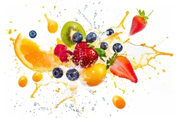 Fruit juice splatter against a transparent white background, adding freshness to designs