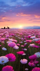 Obraz premium Landscape field of flowers sun grassland outdoors.