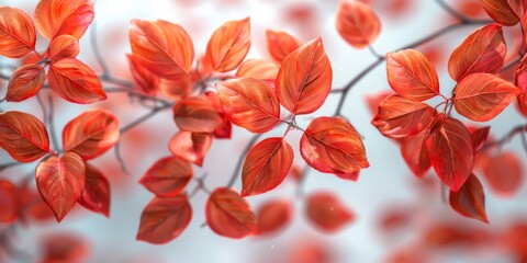 A gentle array of backlit orange leaves on a branch, with a soft-focus background, showcasing the delicate side of autumn season - 795515967