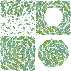 Four simple backgrounds on an environmental theme. Templates Collection  with green leaves. The theme of ecology and love for nature, nature conservation. Vector illustration