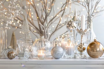 Glamorous decor accessories against a soft transparent white backdrop, perfect for festive compositions