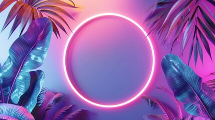 Abstract Sphere neon background Tropical neon frames.
