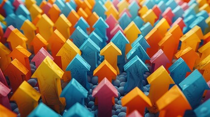 Fototapeta premium 3d render of a bunch of colorful arrows pointing up