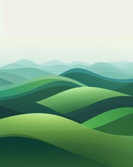 Abstract green hills background, with simple shapes in a minimalistic style, on a light gradient background with soft lighting The style is clean and modern, created as digital art at high resolution