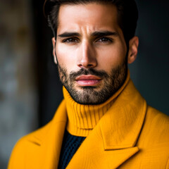 Fototapeta premium Young Latin Businessman in Yellow Clothing, Calm Expression 