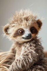 A heartwarming close-up portrait of a smiling plush sloth