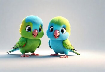 A Adorable 3d rendered cute happy smiling and joyful baby Budgerigar  cartoon character on white backdrop