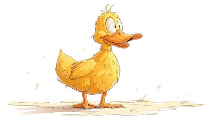 Waddling Away: Cartoon Angry Duck in Clean Yellow Outline