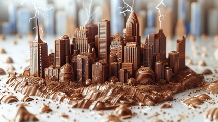 A photo of a city made of chocolate.