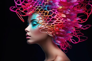 Colorful Hair Woman - Futuristic Liquid Gloss Look - obrazy, fototapety, plakaty
