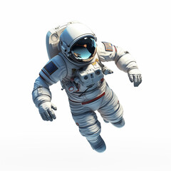 3d cartoon charactor of An astronaut floating weightlessly in space, isolate on white